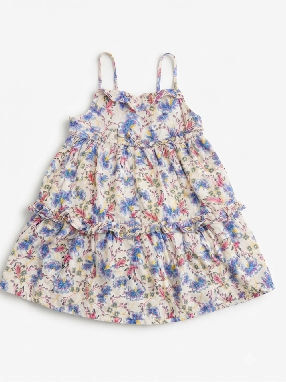 3/10$ | 5T Girl 👧🏻 | Floral Tiered kids Sundress in Cream Blue & Pink Flowers